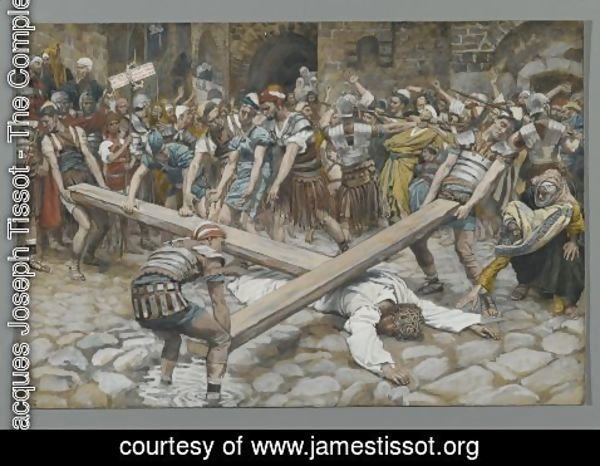 James Jacques Joseph Tissot - Simon the Cyrenian Compelled to Carry the Cross with Jesus (Simon de Cyrene contraint de porter la Croix avec Jesus)