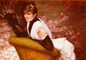 James Jacques Joseph Tissot - Portrait Of A Lady with a Fan