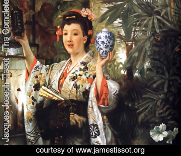 James Jacques Joseph Tissot - Young Lady Holding Japanese Objects