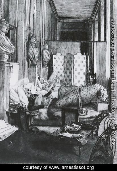 James Jacques Joseph Tissot - 'Le Foyer de la Comedie Francaise pendant le Siege de Paris. (The Gallery of the Comedie Francaise during the Siege of Paris, 1870') (or Un Souvenir)
