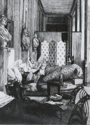 James Jacques Joseph Tissot - 'Le Foyer de la Comedie Francaise pendant le Siege de Paris. (The Gallery of the Comedie Francaise during the Siege of Paris, 1870') (or Un Souvenir)