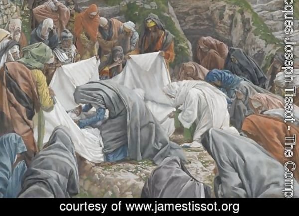 James Jacques Joseph Tissot - The Holy Virgin Kisses the Face of Jesus Before He is Enshrouded on the Anointing Stone