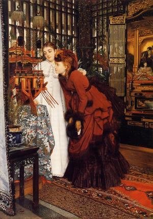 James Jacques Joseph Tissot - Young Women Looking At Japanese Objects